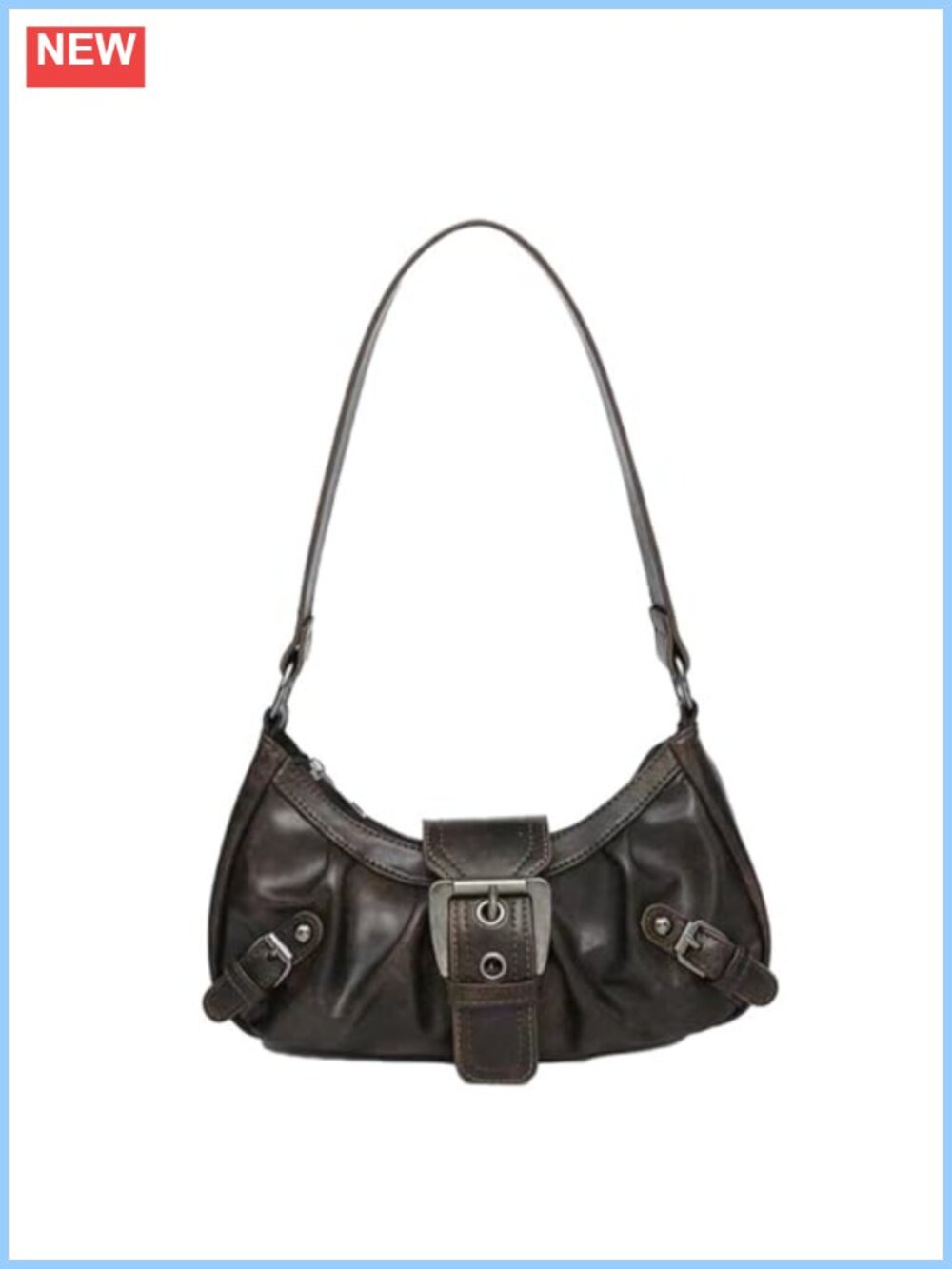Washed Faux Leather Y2K Hobo Shoulder Bag Buckle Handbag Small Punk Purse